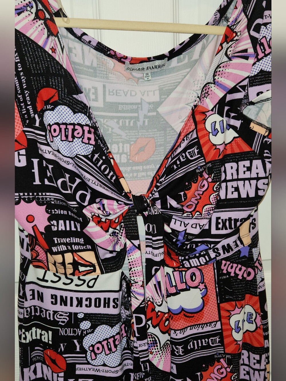 Almost Famous Black, Pink & Red Pop Art Tie-Front Dress - Picture 2 of 5